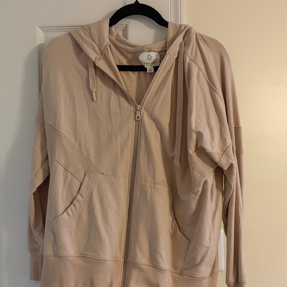 Offline by Aerie Beige Zip-Up Hoodie